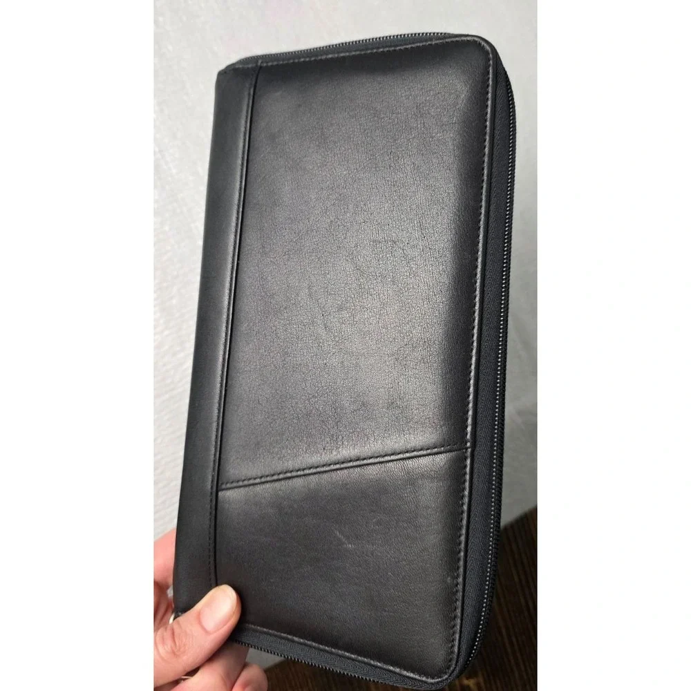 Brookstone Travel Wallet Soft Black Nappa Leather For Passport Air Tickets Cards